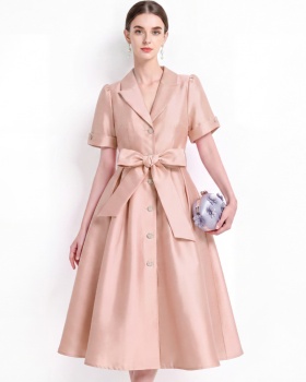Slim elegant formal dress single-breasted pinched waist dress