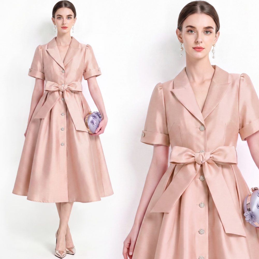 Slim elegant formal dress single-breasted pinched waist dress