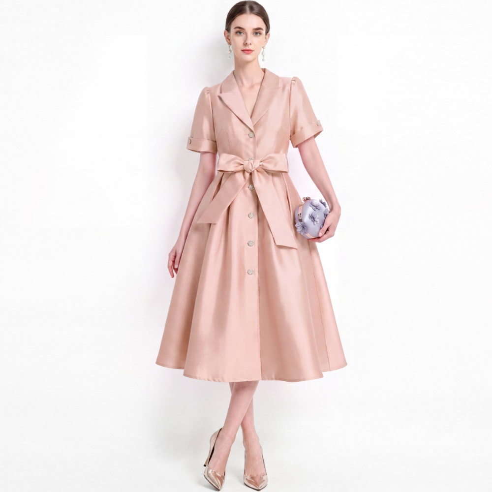 Slim elegant formal dress single-breasted pinched waist dress
