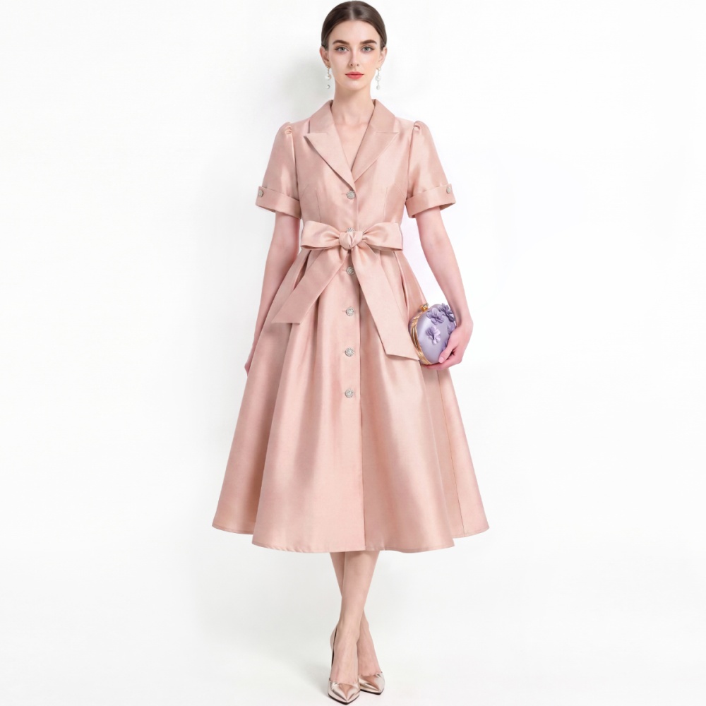 Slim elegant formal dress single-breasted pinched waist dress