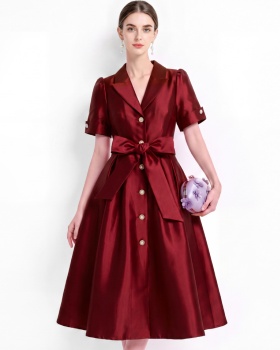 Elegant temperament formal dress satin big skirt dress