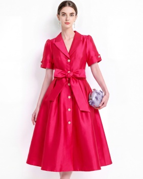 Satin temperament business suit single-breasted dress