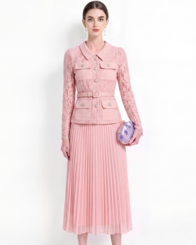Slim lace France style Pseudo-two pleated dress