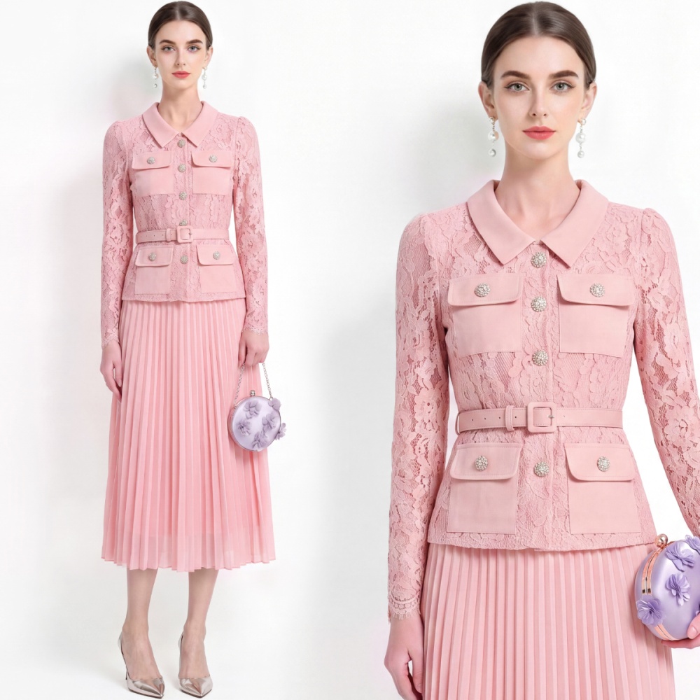 Slim lace France style Pseudo-two pleated dress