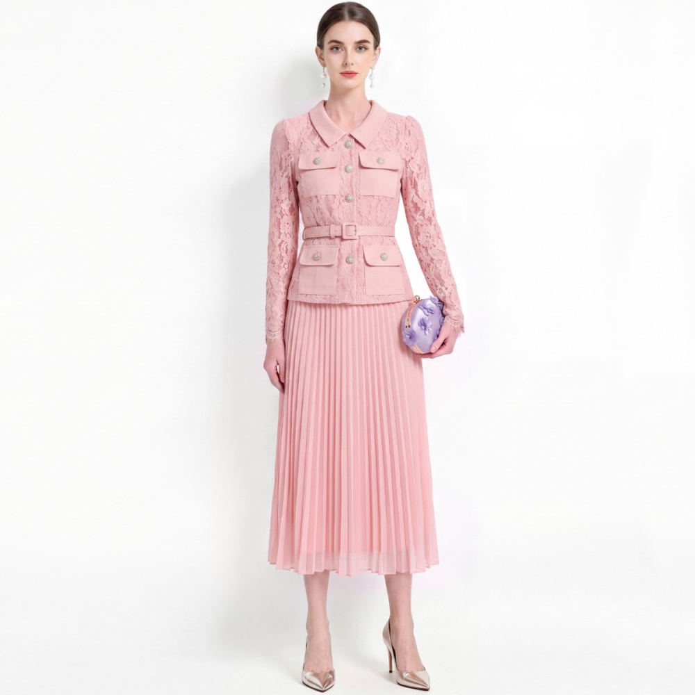 Slim lace France style Pseudo-two pleated dress