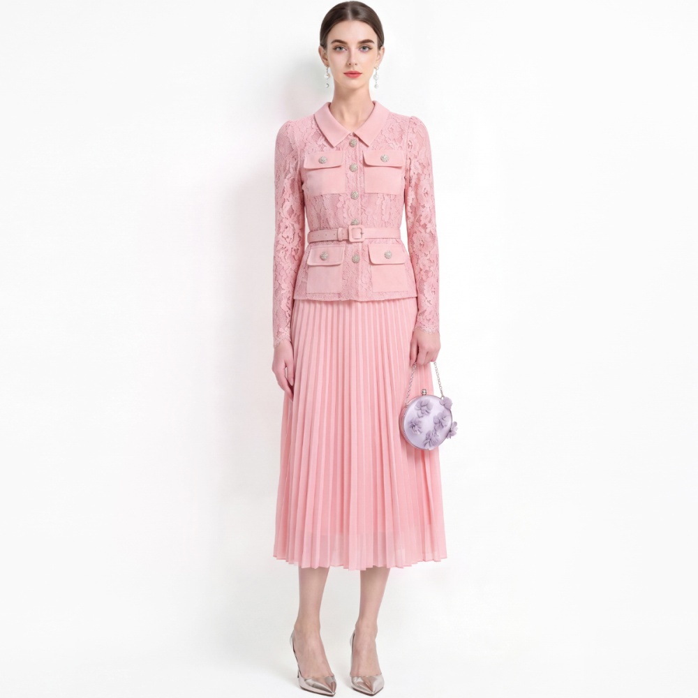 Slim lace France style Pseudo-two pleated dress