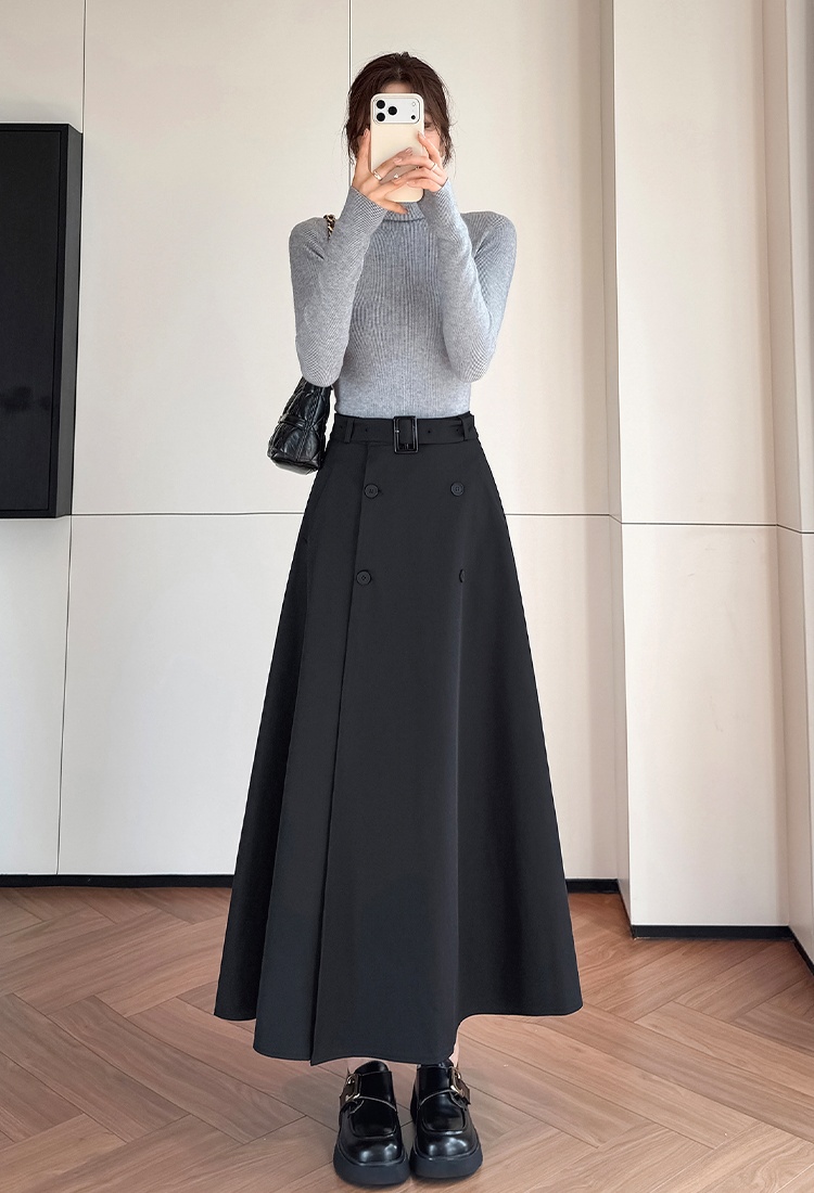 Autumn and winter big skirt pocket A-line long skirt