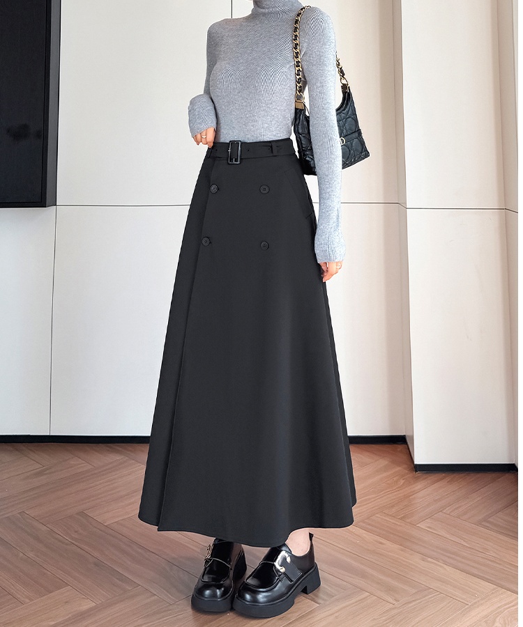 Autumn and winter big skirt pocket A-line long skirt