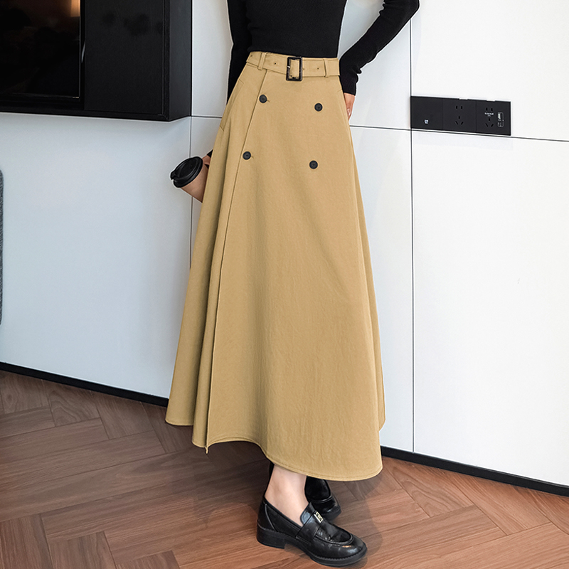 Autumn and winter big skirt pocket A-line long skirt