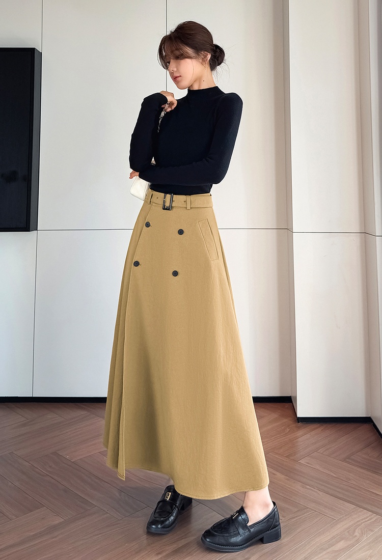 Autumn and winter big skirt pocket A-line long skirt