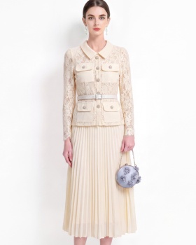 Lace sweet style Pseudo-two slim long sleeve dress