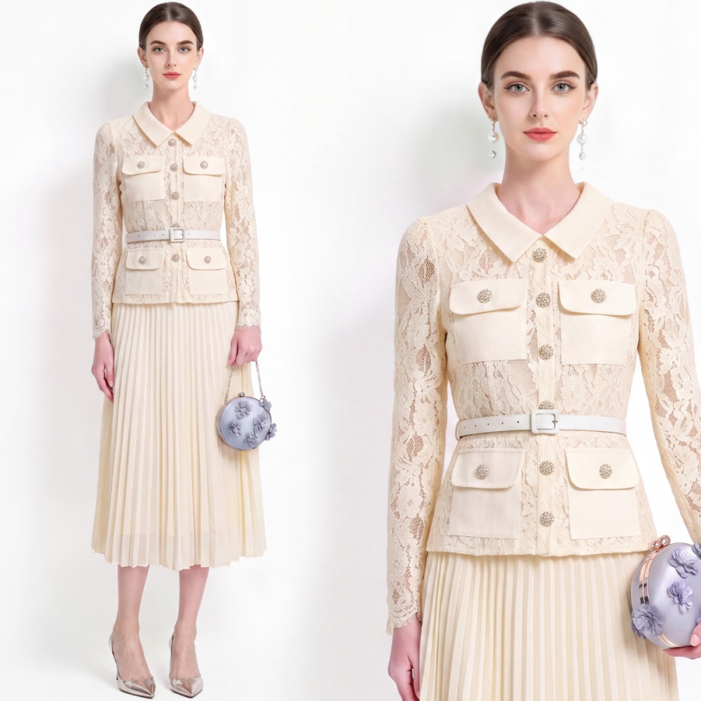 Lace sweet style Pseudo-two slim long sleeve dress