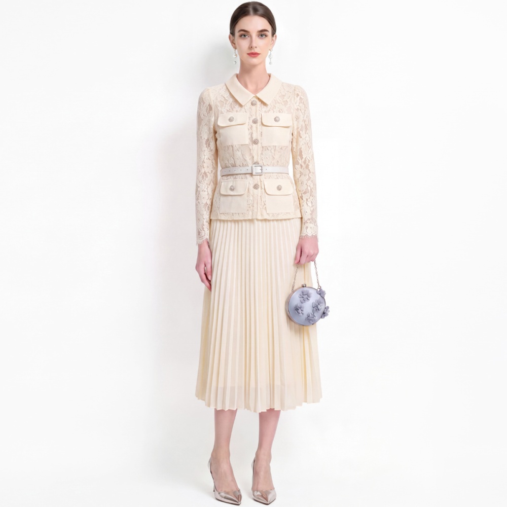 Lace sweet style Pseudo-two slim long sleeve dress