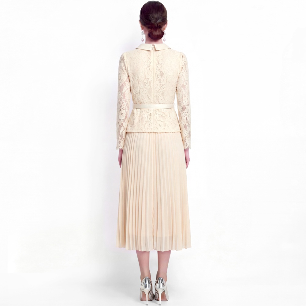 Lace sweet style Pseudo-two slim long sleeve dress