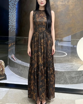 Long round neck vest printing spring and summer dress