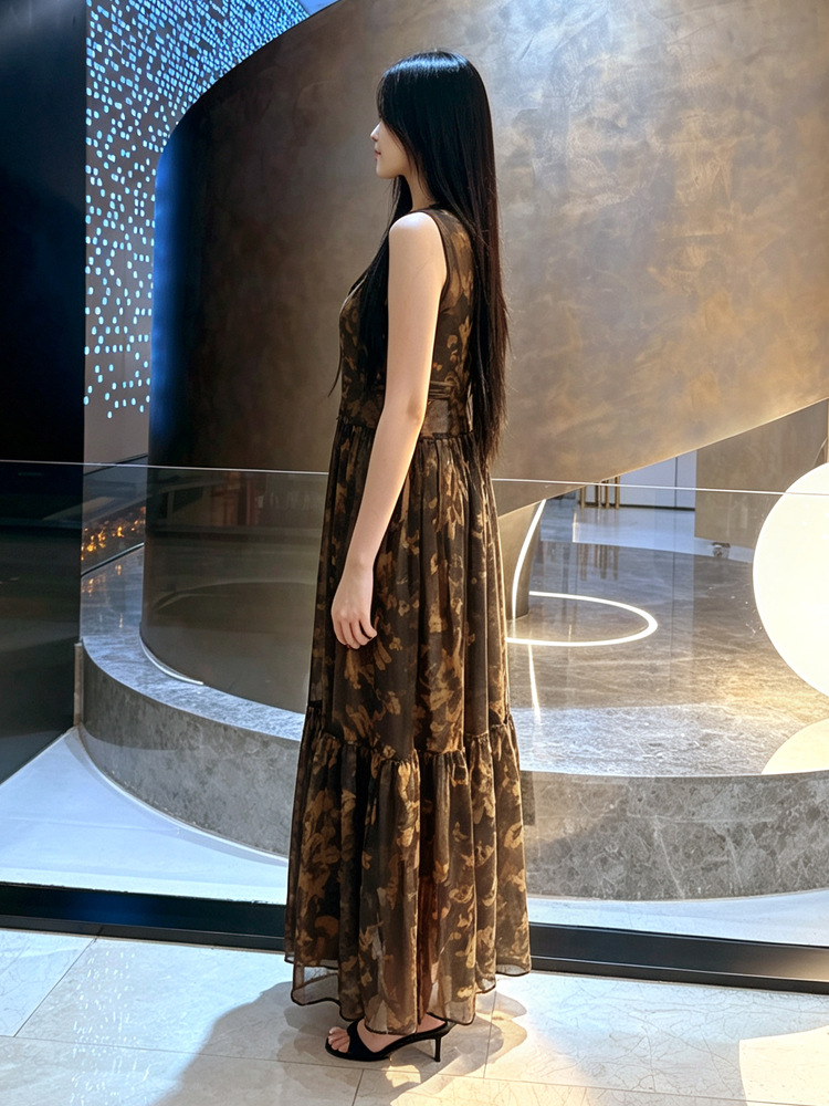 Long round neck vest printing spring and summer dress