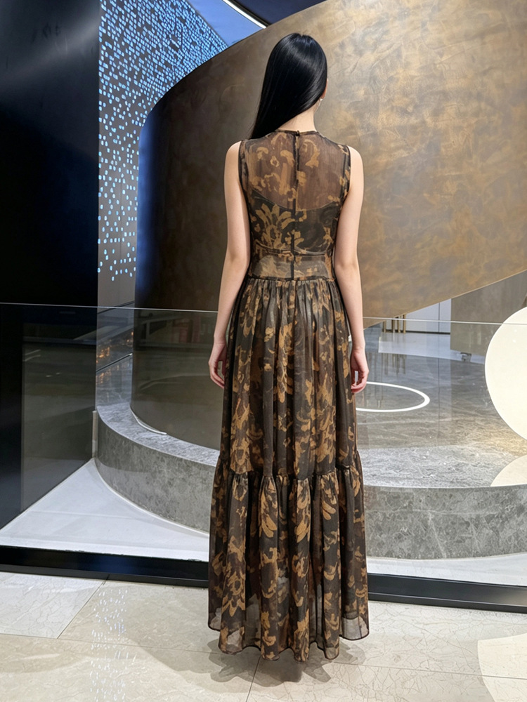 Long round neck vest printing spring and summer dress