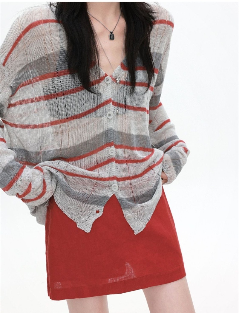 Green thin loose smock breathable summer stripe tops