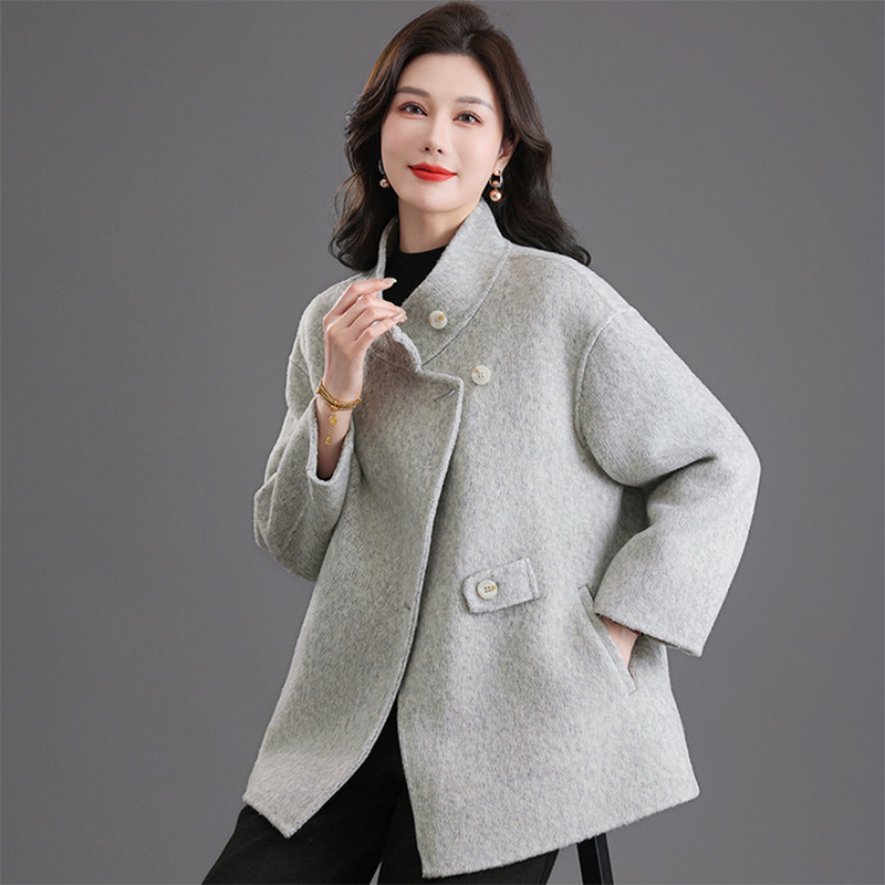 Two-sided wool overcoat small fellow woolen coat for women