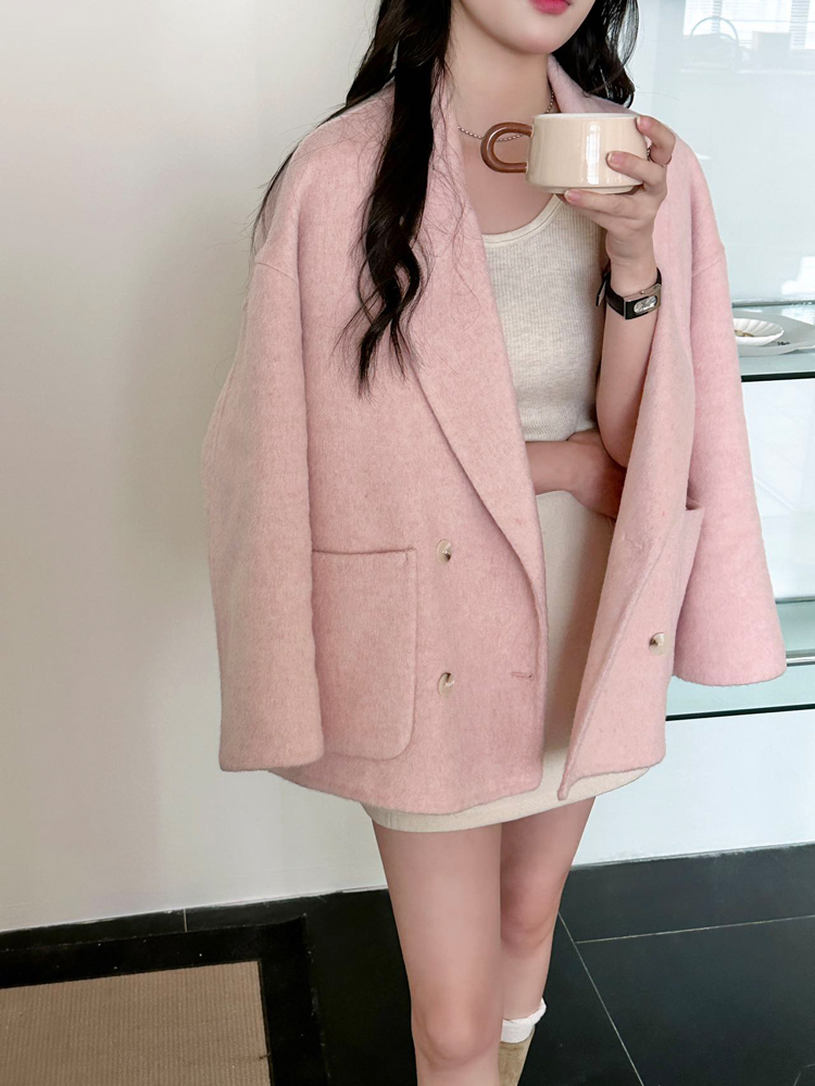 Loose wool coat small fellow overcoat for women