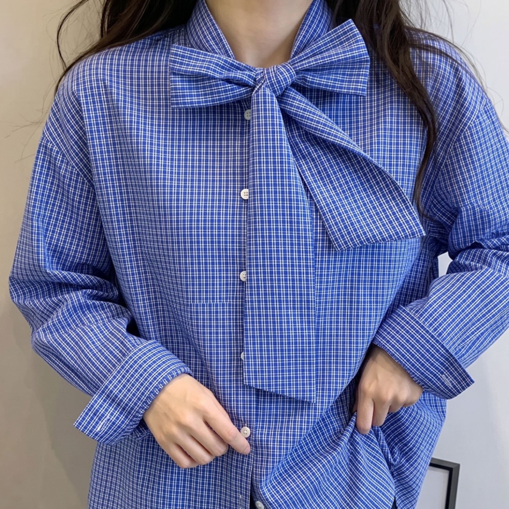 Niche long sleeve plaid tops frenum loose shirt for women