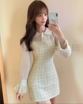 European style white long sleeve chanelstyle autumn dress