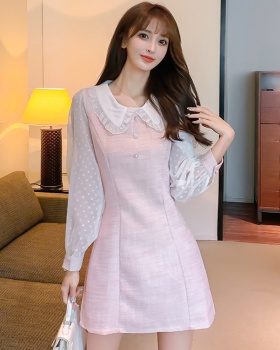 Pinched waist Western style pink dress for women