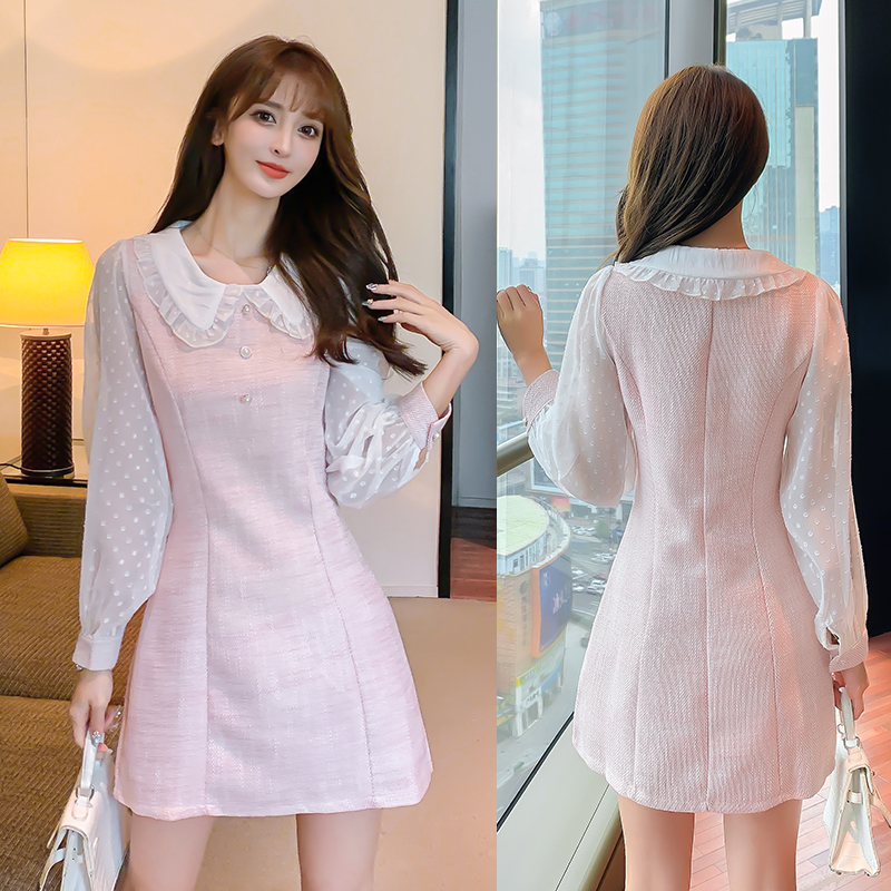 Pinched waist Western style pink dress for women