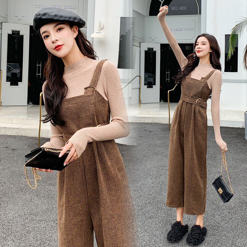 Show young Korean style bib pants fashion wide leg pants