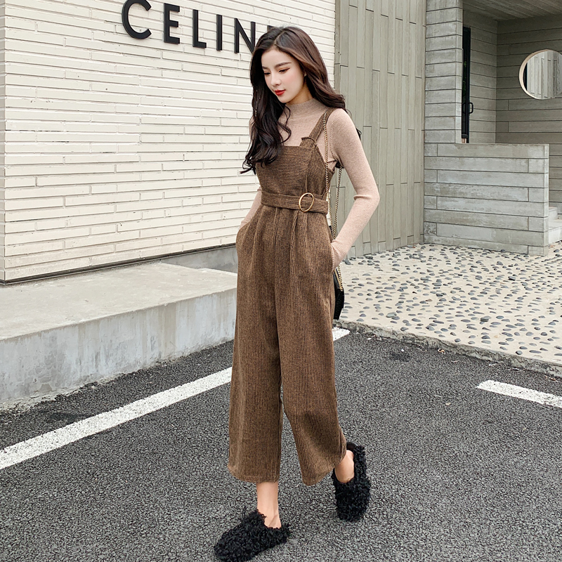 Show young Korean style bib pants fashion wide leg pants