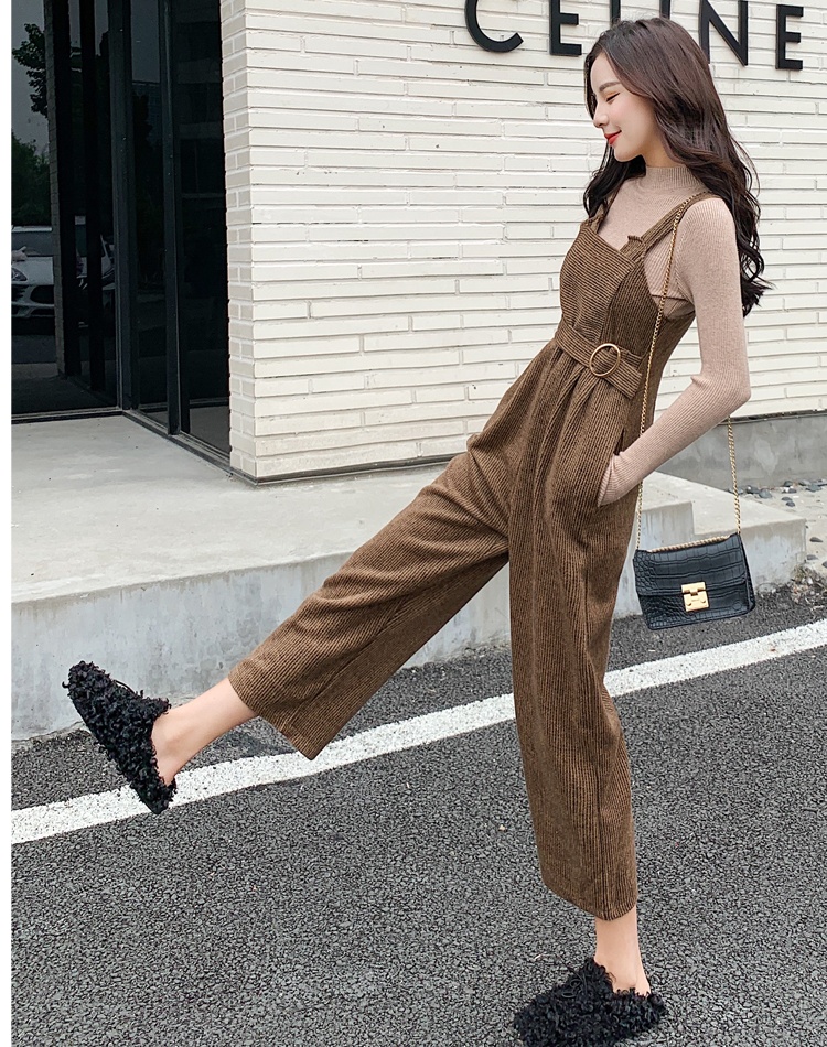 Show young Korean style bib pants fashion wide leg pants