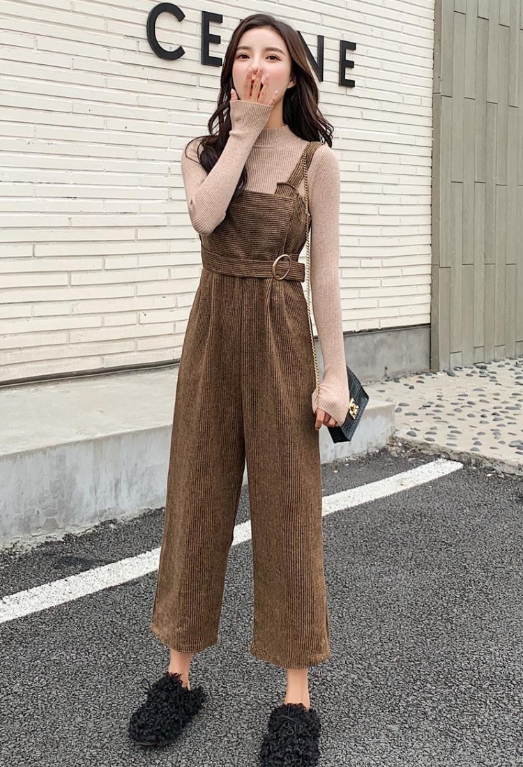 Show young Korean style bib pants fashion wide leg pants