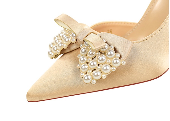 Pearl banquet bow pointed ornament shoes