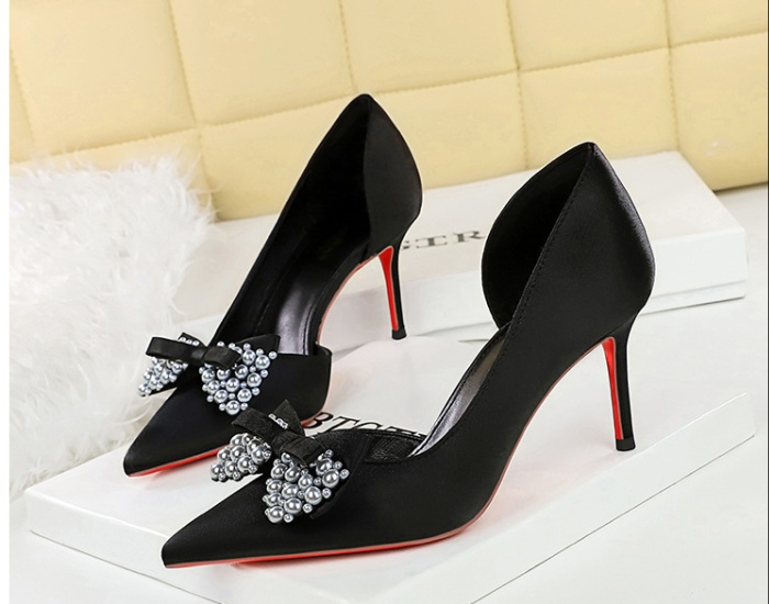 Pearl banquet bow pointed ornament shoes