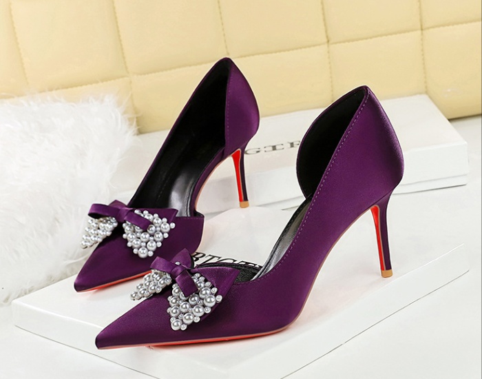 Pearl banquet bow pointed ornament shoes