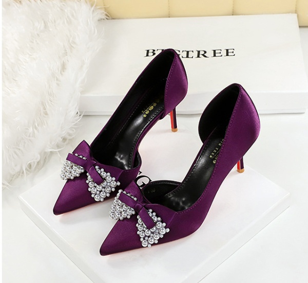 Pearl banquet bow pointed ornament shoes