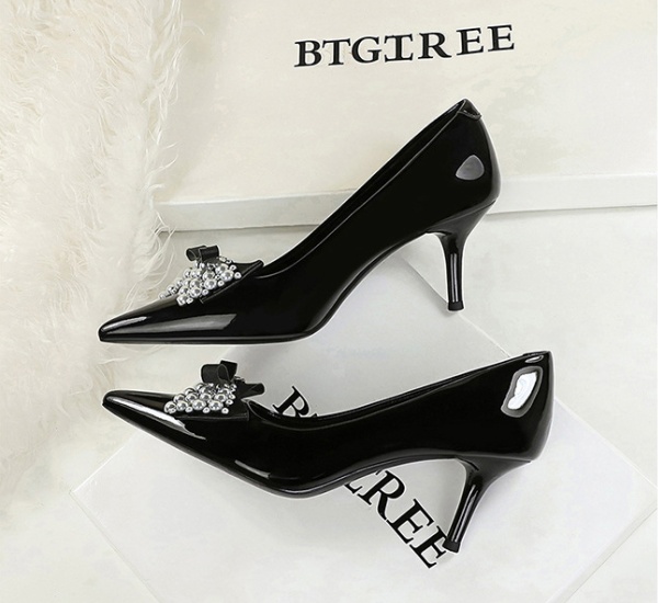Bow pointed sexy high-heeled shoes fashion pearl shoes