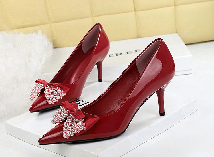 Bow pointed sexy high-heeled shoes fashion pearl shoes
