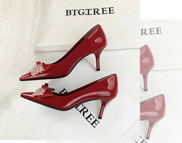 Bow pointed sexy high-heeled shoes fashion pearl shoes