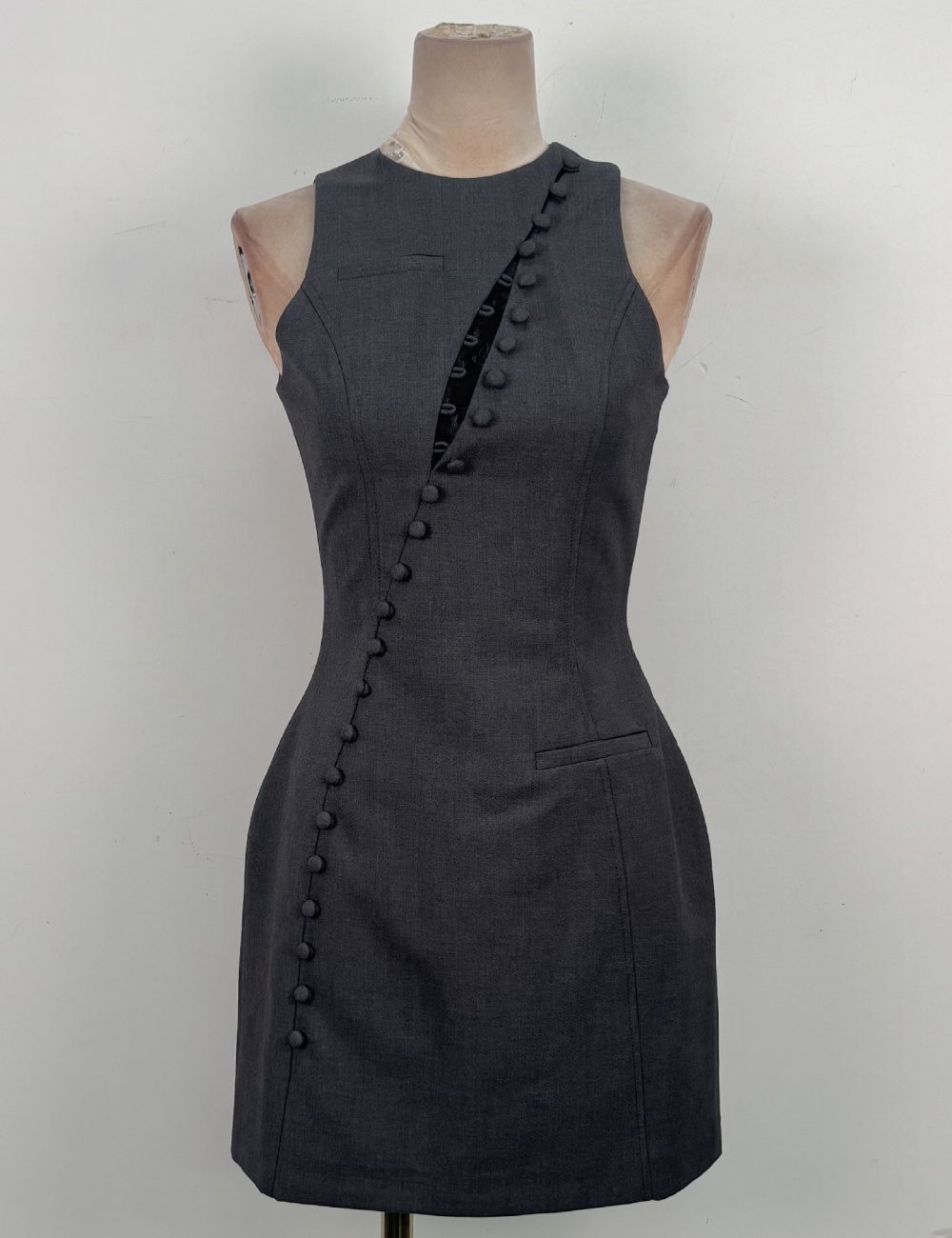 Oblique buckle niche splice business suit lace elegant T-back