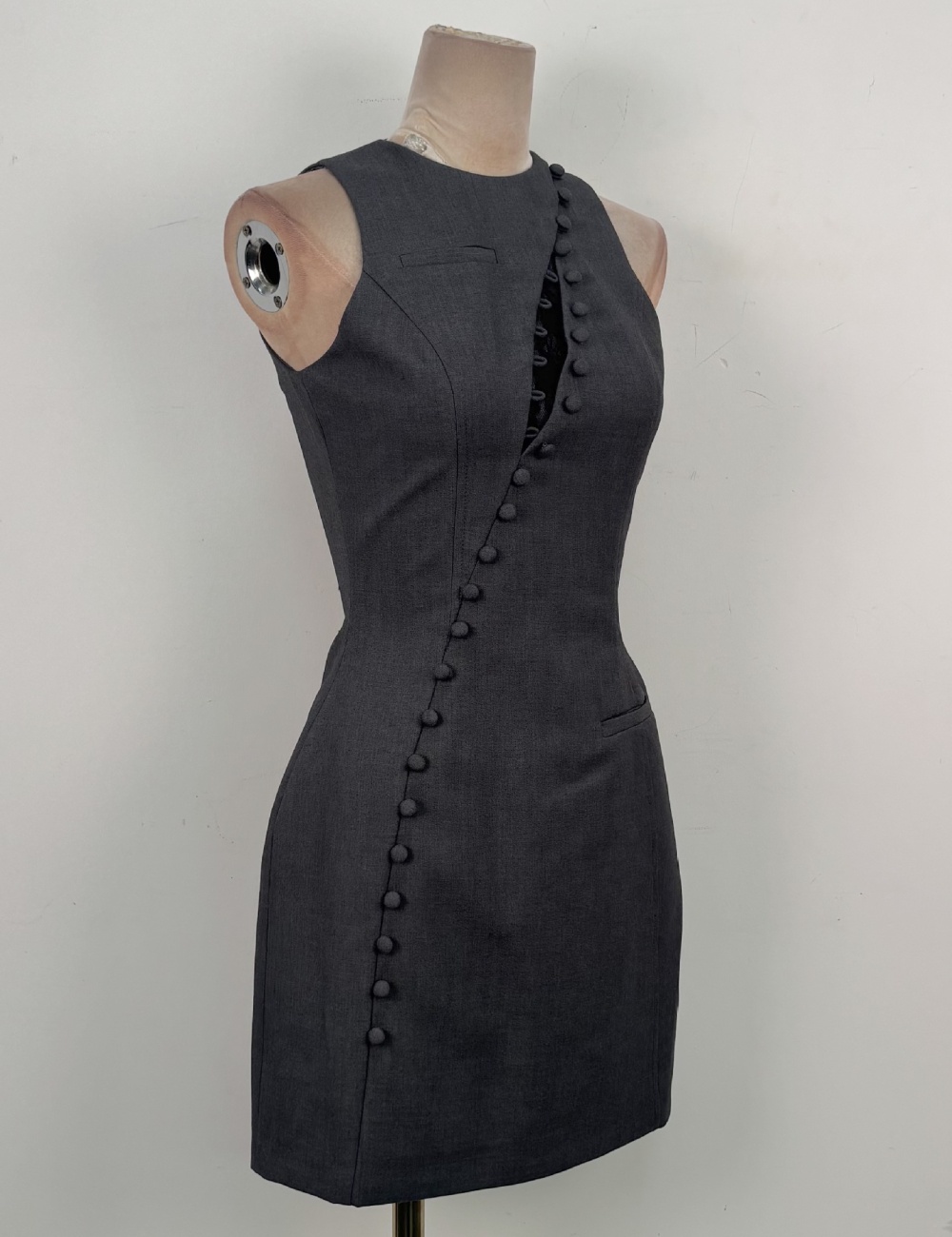 Oblique buckle niche splice business suit lace elegant T-back