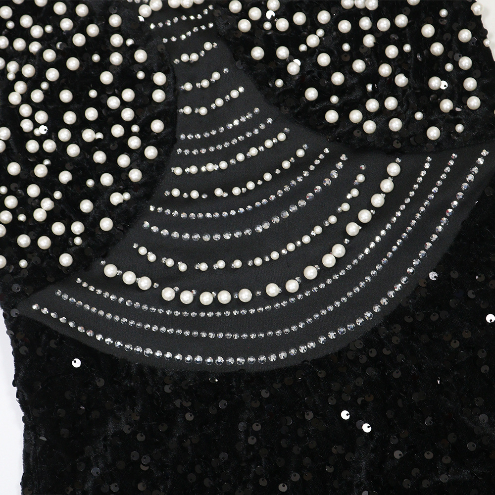 Velvet sling dress sequins package hip long dress for women