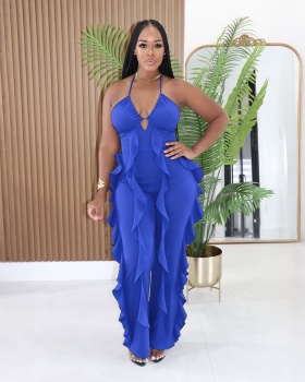 Sling pure European style V-neck venetian jumpsuit