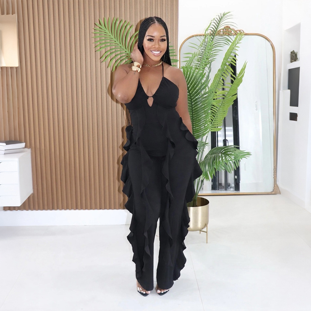 Sling pure European style V-neck venetian jumpsuit