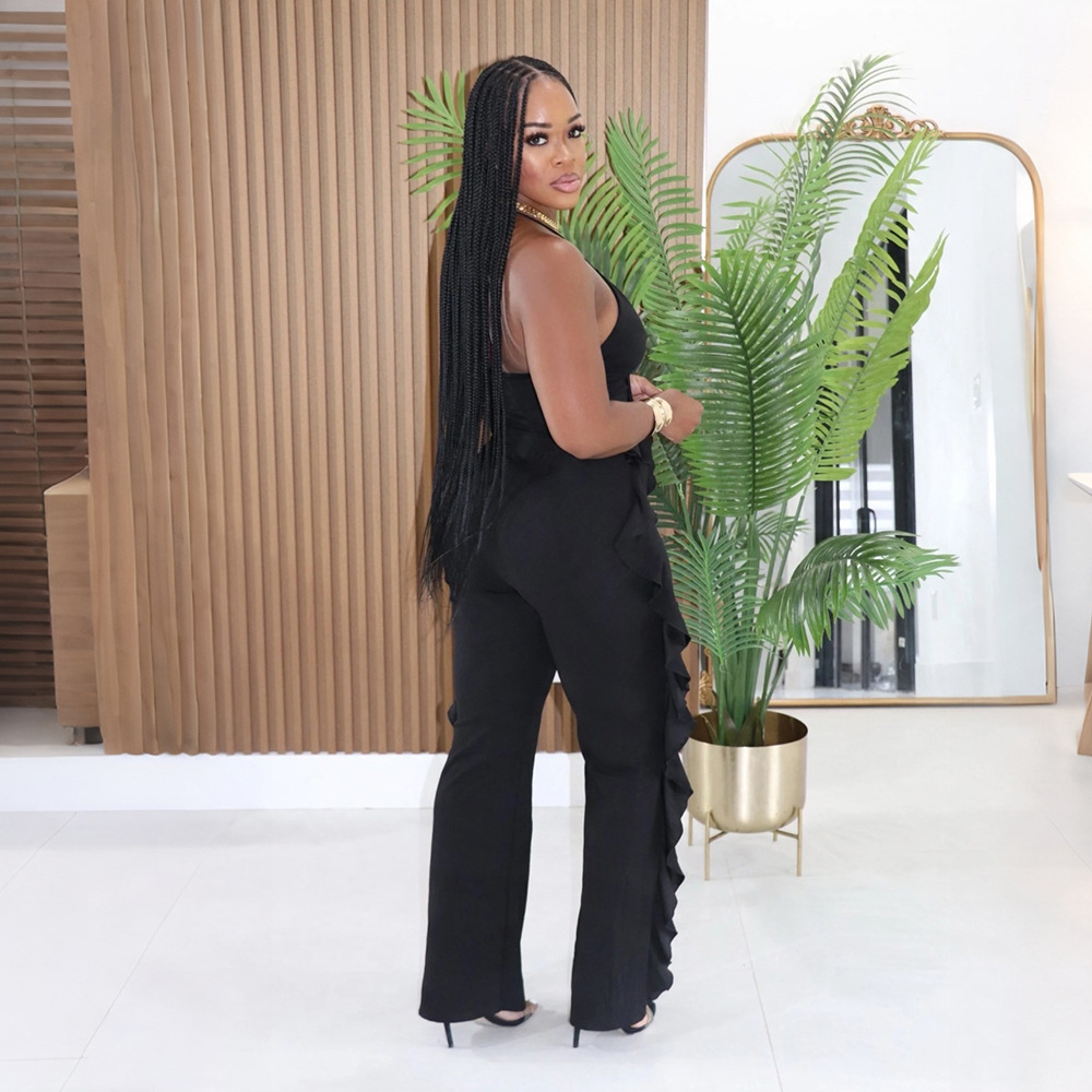 Sling pure European style V-neck venetian jumpsuit