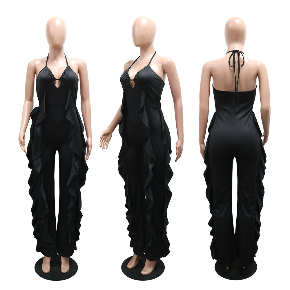 Sling pure European style V-neck venetian jumpsuit