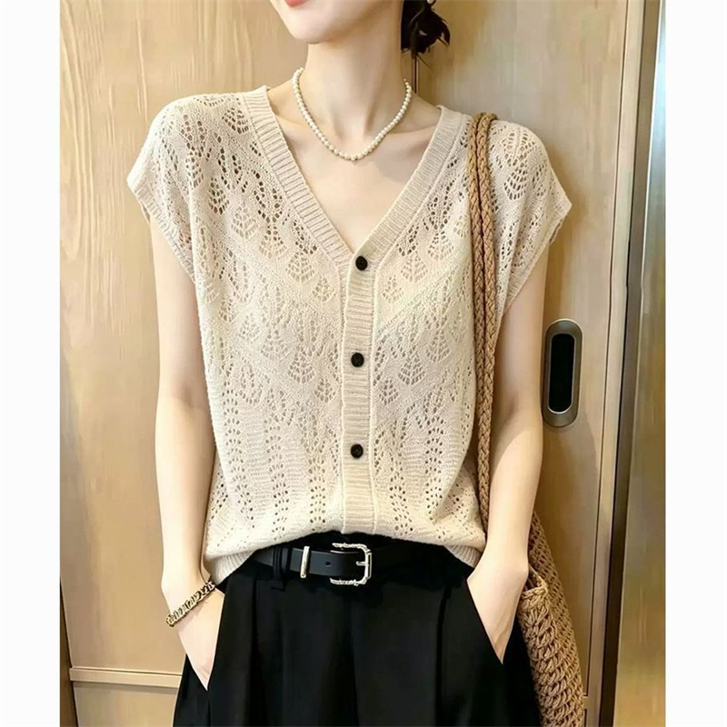 Loose hollow summer slim boats sleeve tender sweater for women