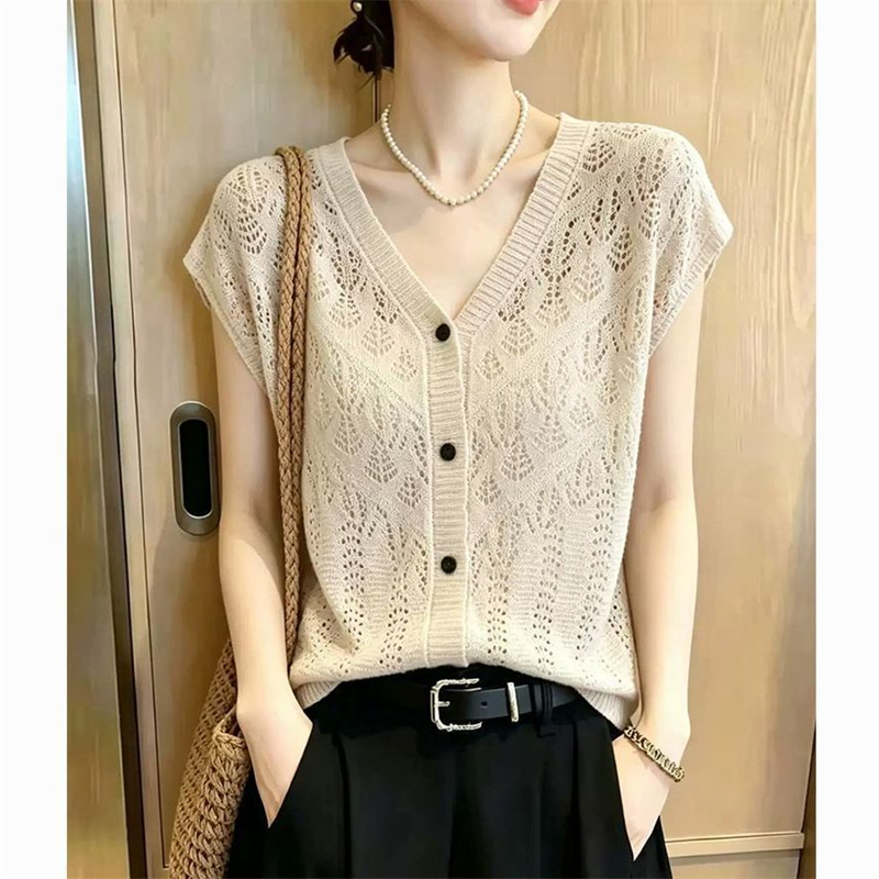 Loose hollow summer slim boats sleeve tender sweater for women
