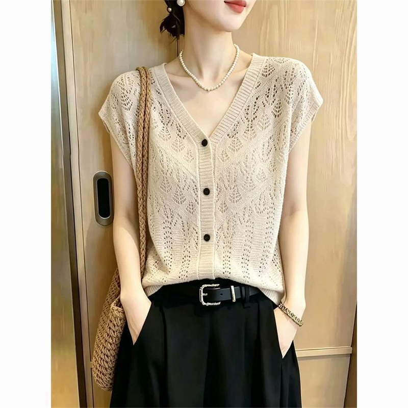 Loose hollow summer slim boats sleeve tender sweater for women