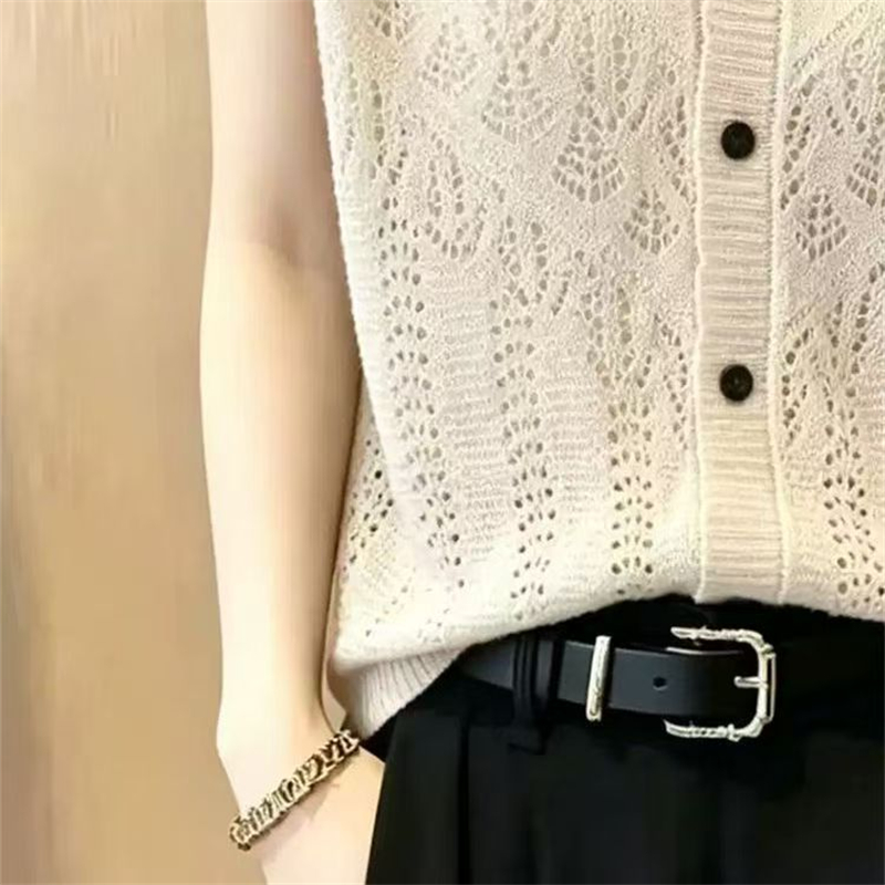 Loose hollow summer slim boats sleeve tender sweater for women